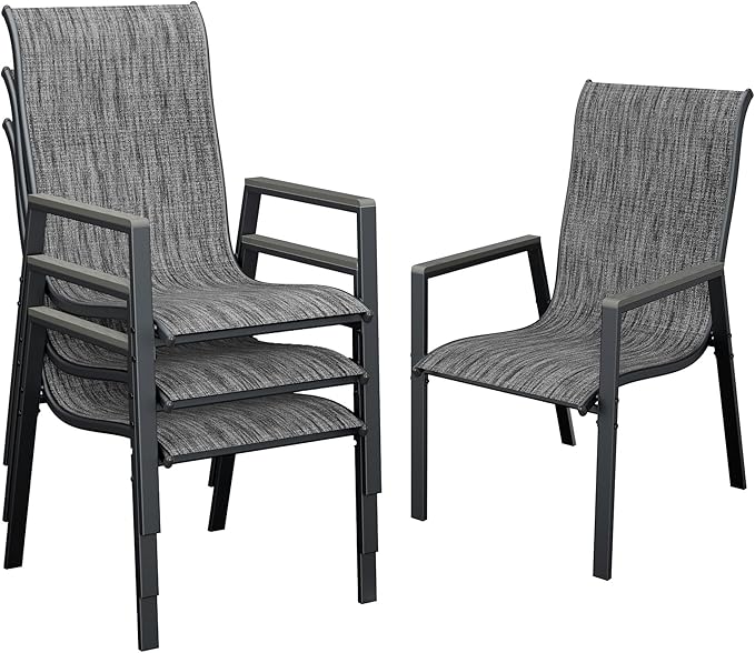 UDPATIO Patio Chairs Set of 4, Outdoor Stackable Chairs with All Weather Breathable Textilene, High Back Metal Frame for Lawn Garden Backyard Deck, Dark Grey