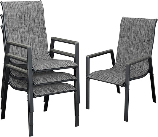 UDPATIO Patio Chairs Set of 4, Outdoor Stackable Chairs with All Weather Breathable Textilene, High Back Metal Frame for Lawn Garden Backyard Deck, Dark Grey