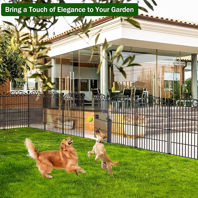 Garden Fence 12 Panel with Gate - 30in H x 23.6ft L, No Dig Rustproof Metal Tall Animal Barrier for Dogs Rabbits, Decorative Outdoor Border for Yard, Patio, and Flower Beds