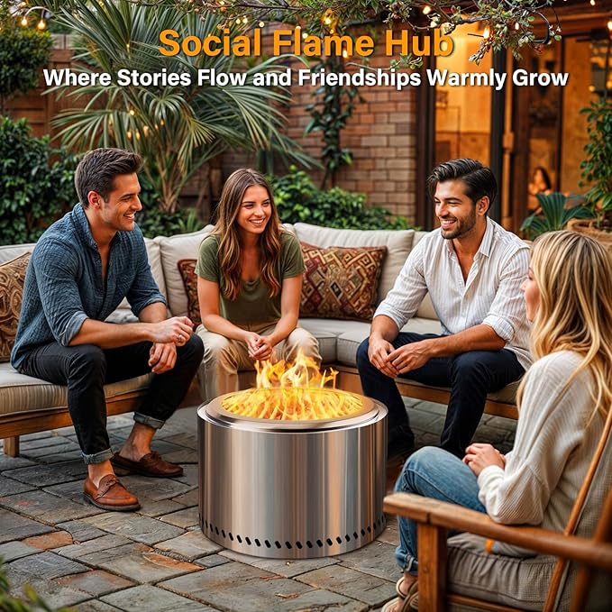 HGD 19.5" Smokeless Fire Pit Outdoor, Stainless Steel Wood Burning Firepit with Secondary Combustion, Backyard Patio Stove for Garden, BBQ & Bonfire