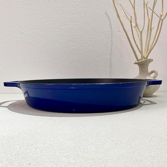Commercial Grade, Cast Iron Enameled Cookware (Blue, Skillet 17“)