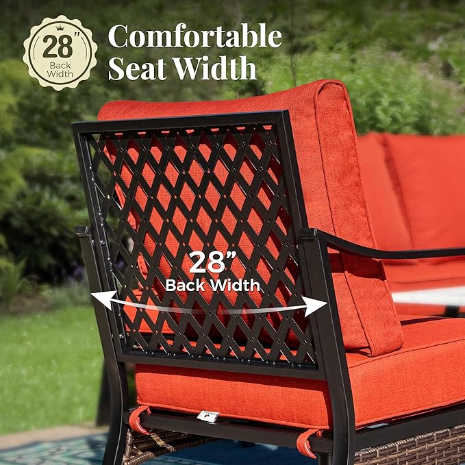 Outdoor Patio Swivel Sofa Chairs Set of 2 Steel Frame Porch Furniture with Deep Seating and 5.75" Cushions for Lawn Backyard Deck, Red