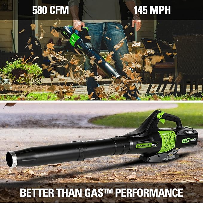 Greenworks 80V (145 MPH / 580 CFM / 75+ Compatible Tools) Cordless Brushless Axial Leaf Blower, Tool Only