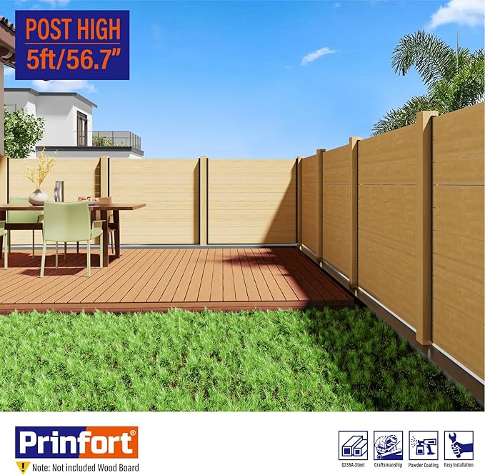 4pack 5FT (H: 56.7″) Matel Backyard Privacy Fence Panels Post Black, Install Fence Panels Post for Wood Slats Outdoor