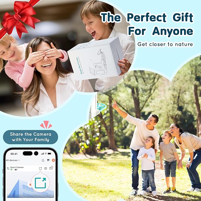 VEVOR Smart Bird Feeder with Camera, Solar Powered Wireless Camera Bird Feeder with 2 Solar Panels, Live Video, AI Identify, Auto Detect & Instant Notify, and 2K Full HD, Ideal Gift for Bird Lover