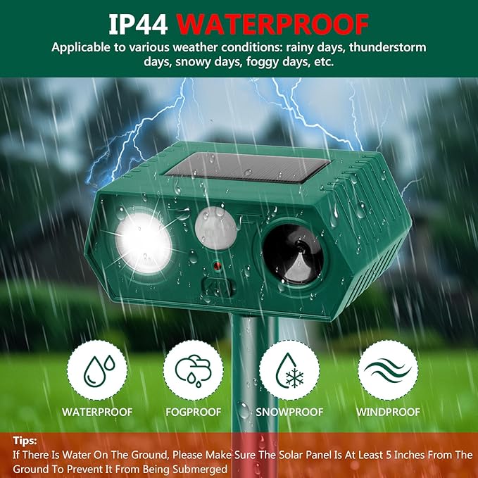 Ultrasonic Solar Animal Repellent Outdoor Deer Repellent Devices Motion Detection Waterproof Cat Squirrel Mouse Raccoon Dog Repellent Deterrent (4)