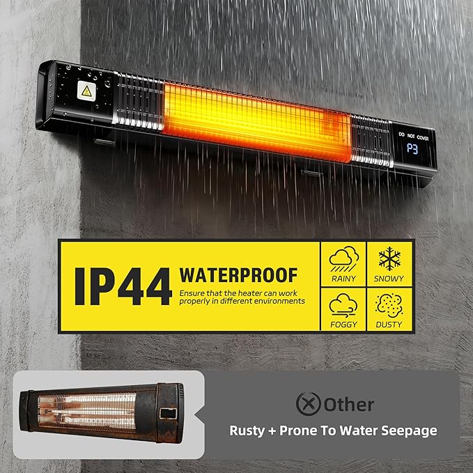 Patio Heater,1500W Outdoor Heaters,Wall Mounted Electric Heater With Remote,24H Timer,Overheat Protection,3 Heat Levels,Waterproof,Infrared Heater For Indoor,Garage,Backyard,Porch,Basement Use,Black