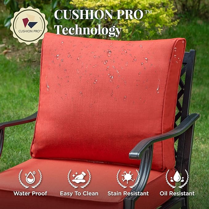 Patio Chairs Set of 2, High Back Outdoor Patio Metal Chairs with 5.75" Thick Cushions for Bistro Balcony Porch Deck and Yard, Red