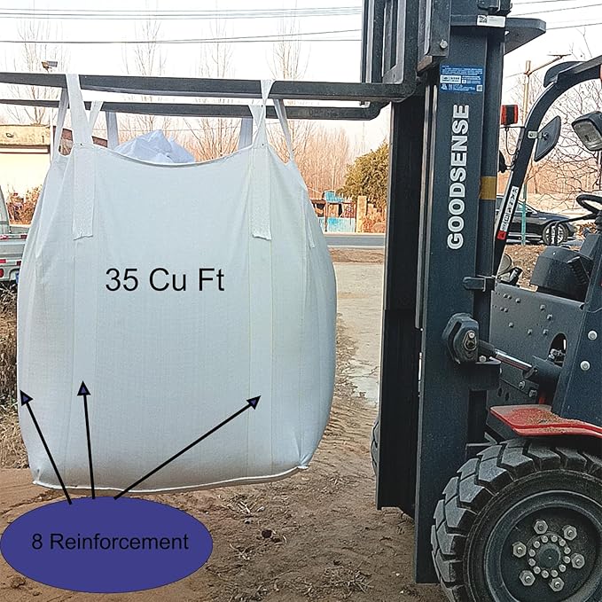 FIBC Bulk Bags, Industrial Sack, 35 x 35 x 43 inches, 2200 lbs Capacity, 10 Pack, Duffle Top & Flat Bottom, – 35 Cu Ft Industrial Heavy Duty Construction Bags for Sand, Agriculture, Waste Disposal