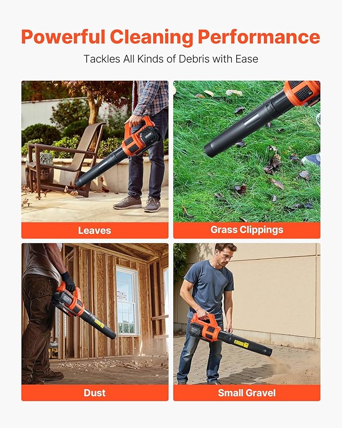 VEVOR 20V Cordless Leaf Blower with Brushless Motor, 450 CFM/110 MPH, Battery Powered Electric Leaf Blowers for Lawn Care with 2.0Ah Battery and Fast Charger
