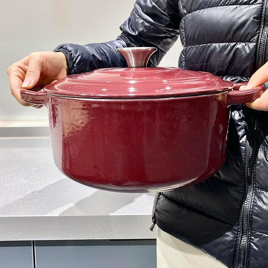 Commercial Grade, Cast Iron Enameled Cookware (Dark Red, Duch Oven 4qt)