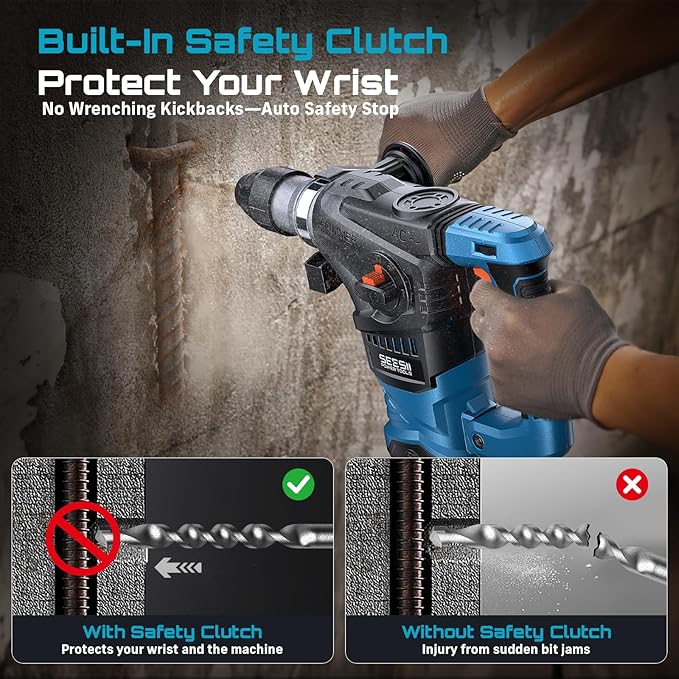 Seesii Powerful Rotary Hammer Drill: 13 Amp 6J Power, 1-1/4" SDS-Plus Demolition Rotary Hammer for Concrete, 4-in-1 Multi-Function Tool with Safety Clutch & Vibration Control for Home and Pro Projects