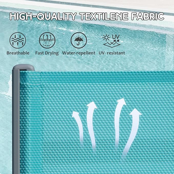 Domi Pool Lounge Chairs Set of 2, Adjustable Aluminum Outdoor Chaise Lounge with Wheels Patio Lounge Chairs, All Weather for Deck Lawn Poolside Backyard-Turquoise Blue Textilene