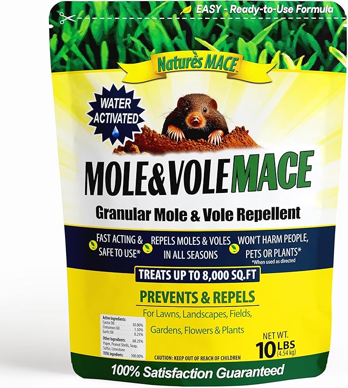 Nature's MACE Mole & Vole MACE – Yard & Garden Granules, Castor Oil Formula, Outdoor Use, Plant & Pet Safe, 160 Fl Oz (Pack of 1)