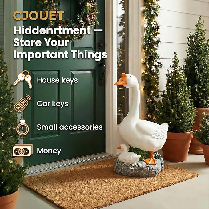 18-inch Statue, Resin Statue,Outdoor Statues,Hidden Key Pocket, Outdoor/Indoor Goose Statue for patios and terraces. The Porch Goose Protection and Courage, Making it a Suitable Gift.