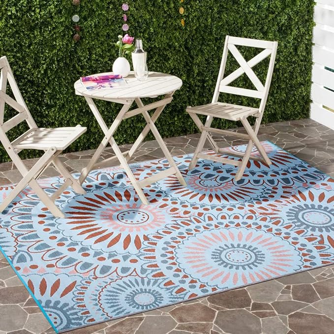 Reversible Outdoor/Indoor Plastic Straw Rugs Waterproof Portable Mat Easy to Clean Outdoor Patio Mat,Perfect for Garden, Patio, Picnic, Decking-（Blue,8x10Ft）