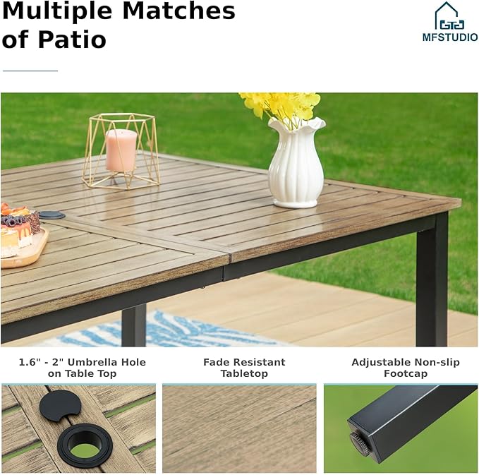 MFSTUDIO Patio Table and Chairs Set, Patio Dining Set for 6 with Umbrella Hole, Outdoor Dining Sets with Cushioned Chairs, 7 Piece Outdoor Patio Furniture Set for Deck Backyard Garden