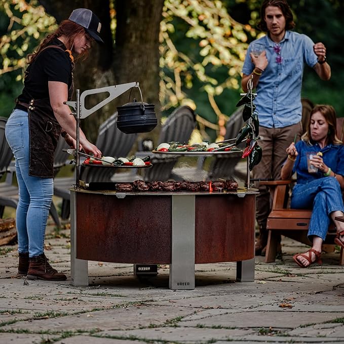 Breeo Smokeless Fire Pit (X Series 42, Stainless Steel, Lid Included) | 46 inch Smokeless Firepit for Outside | 190 Pounds | Gifts for Dad | Compatible with Wide Range of Breeo Accessories