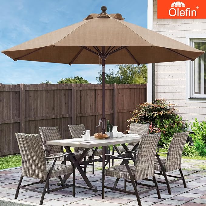 MASTERCANOPY Olefin 5-Year-Non-Fading 9ft Patio Umbrella with Tilt and Crank, Large UV Resistant Outdoor Table Umbrella with 8 Fiberglass Ribs for Deck, Yard & Market, Clear Blue