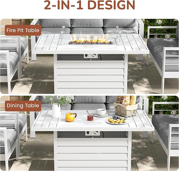 Solaste Aluminum Patio Furniture Set with 55 inch Fire Pit Table, 5 Piece Metal Outdoor Furniture with Water-Resistant Cushions, Modern Patio Conversation Set for Balcony, Front Porch, and Backyard