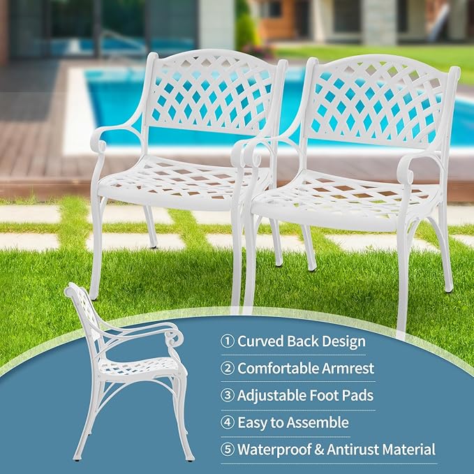 4 Pieces Patio Dinning Chairs, Cast Aluminum Outdoor Bistro Chairs with Armrest, All-Weather Bistro Chair Set of 4 for Garden Deck Backyard Poolside