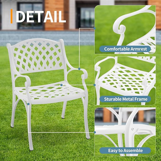 4 Pieces Patio Dinning Chairs, Cast Aluminum Outdoor Bistro Chairs with Armrest, All-Weather Bistro Chair Set of 4 for Garden Deck Backyard Poolside