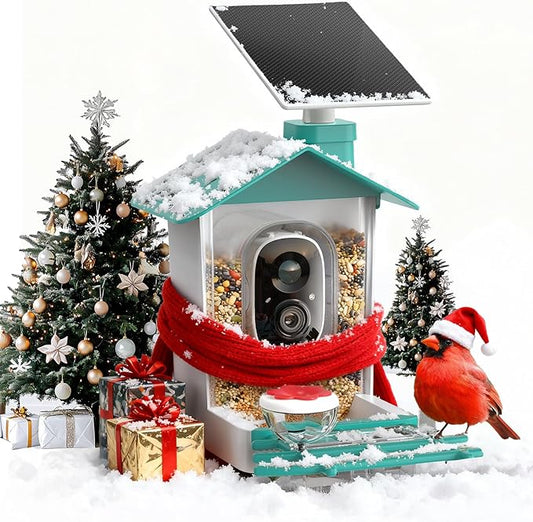 COOAU 2K Smart Bird Feeder with Camera, Faster Solar Powered Charging, Outdoor Birdhouse Cam with Precise AI Birds Recognition, Live Video Watching and Notifications, Ideal Gift for Bird Lovers, Blue