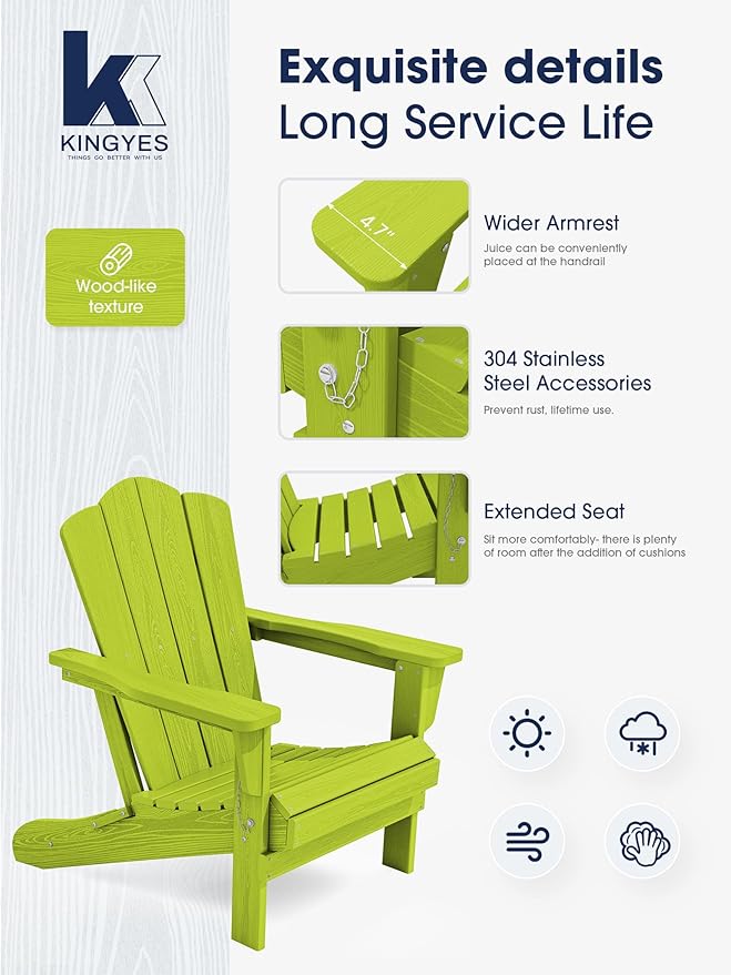 KINGYES Folding Adirondack Chair Set of 6, HDPE All-Weather Folding Adirondack Chair, Apple