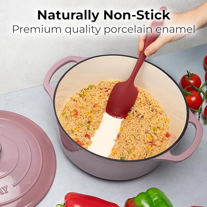 Zulay Kitchen 6 Quart Enameled Cast Iron Dutch Oven Pot with Lid – Premium Durability & Oven Safe up to 500°F – Heavy Duty Cookware Perfect for Bread Baking, Stews, Braising & Roasting – Pink