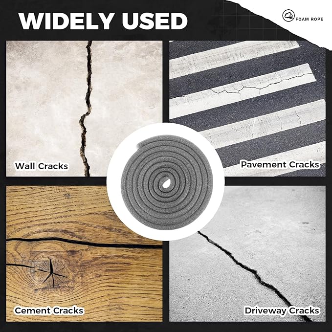 Backer Rod Concrete Crack Filler Set 1/2 Inch x 25 ft Foam Backer Rod with 10.2 oz Self-Leveling Sealant, Waterproof, Weather Resistant for Gaps Concrete Crack Filler Cement Repair (Gray)