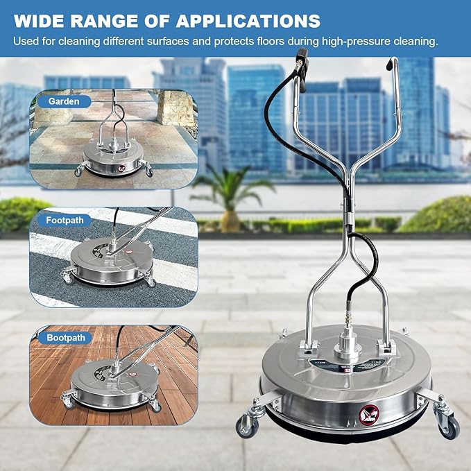 Garvee 24 in Pressure Washer Surface Cleaner with 4 Wheels&Dual Handles, 4900PSI Stainless Steel Surface Cleaner Attachment for Pressure Washer for Concrete Driveway Sidewalk Deck Patio