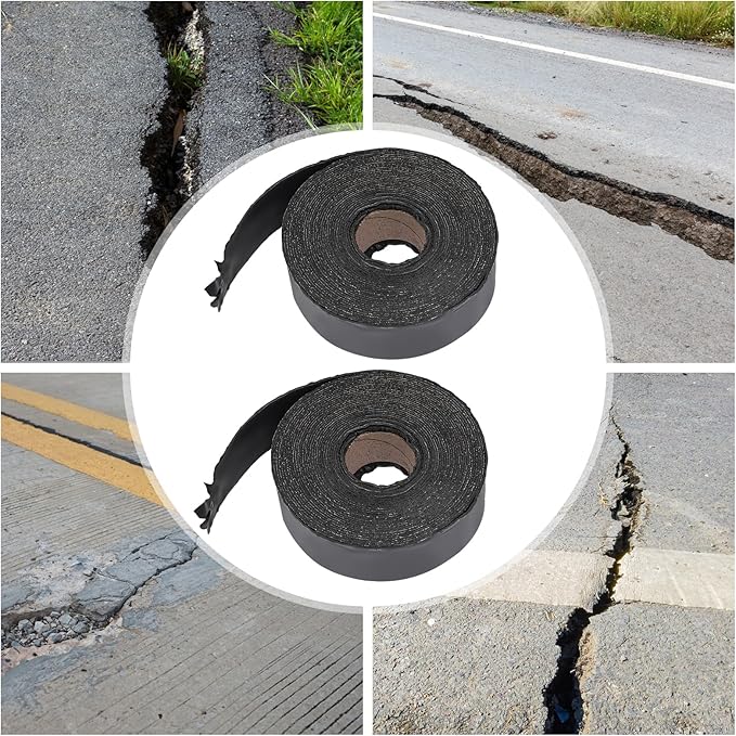 2 Rolls Asphalt Crack Filler, 3.15 X 590.55in Self-Adhesive Asphalt Tape, Set of 2 Asphalts Repair Patch for Driveway Parking Lot Roof Cement Road Joint, 2.5mm Thick, 49.2 Feet Each Roll