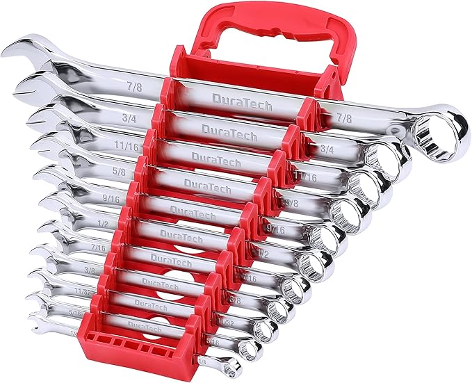 DURATECH Combination Wrench Set, SAE, 11-Piece, 1/4'' to 7/8'', 12-Point, CR-V Steel, Organized in Wrench Holder
