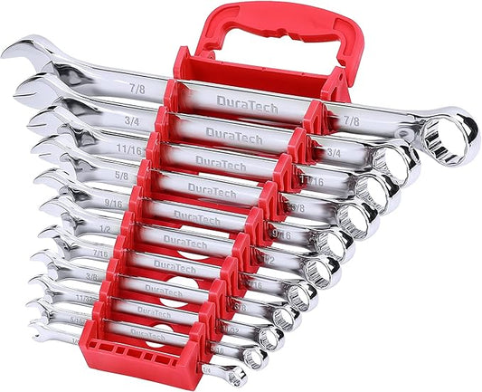 DURATECH Combination Wrench Set, SAE, 11-Piece, 1/4'' to 7/8'', 12-Point, CR-V Steel, Organized in Wrench Holder