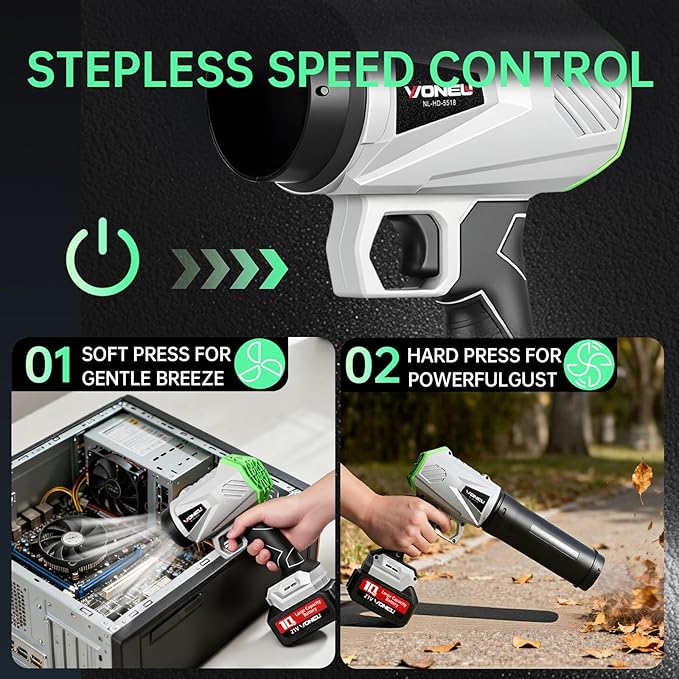 Yogin 21V Cordless Electric Leaf Blower – Lightweight High-CFM Yard Blower with Stepless Speed Control for Lawn, Patio, Leaves & Debris Cleanup