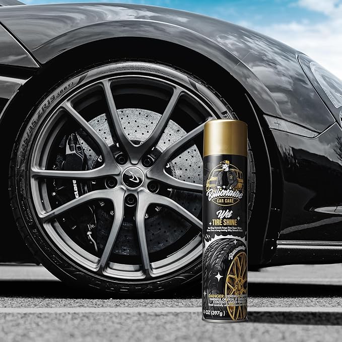 Billionaire Tire Shine – Wet Tire Shine 2Pack 1 Can 14 oz- Spraying maximum Protection Fast Dry - Shine Wheels Tire Care Long Lasting Rain Resistant tire Rubber Moulding Bumpers – Car Detailing (2)