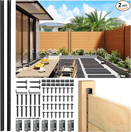 2pack 4FT (H: 45.5″) Matel Backyard Privacy Fence Panels Post Black, Install Fence Panels Post for Wood Slats Outdoor