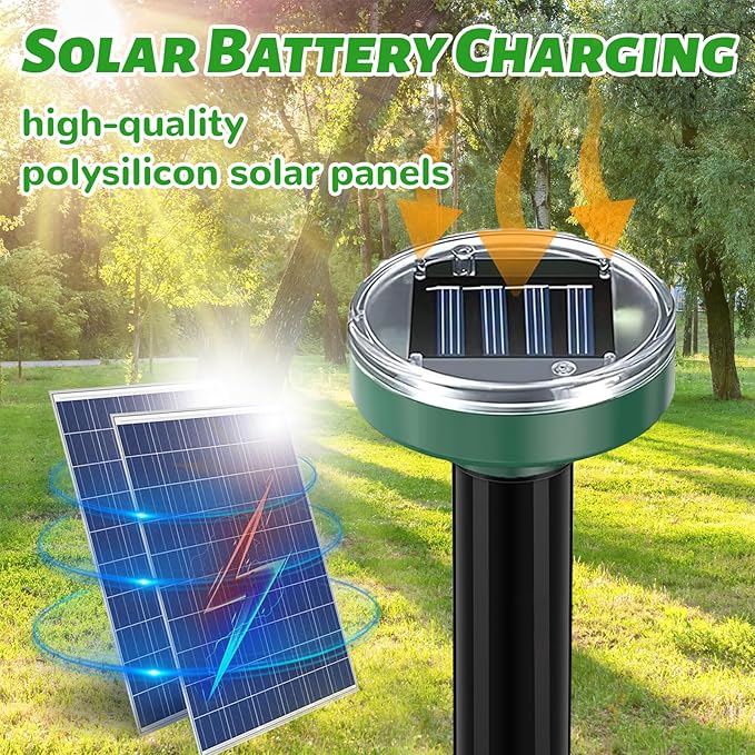 Solar Ultrasonic Mole Repellent 10 Pack,Snakes Gophers Voles Repellent Outdoor Waterproof, Rodents Repeller for Lawn Garden, Detterrent and Repel Moles Groundhogs Chipmunks Squirrels
