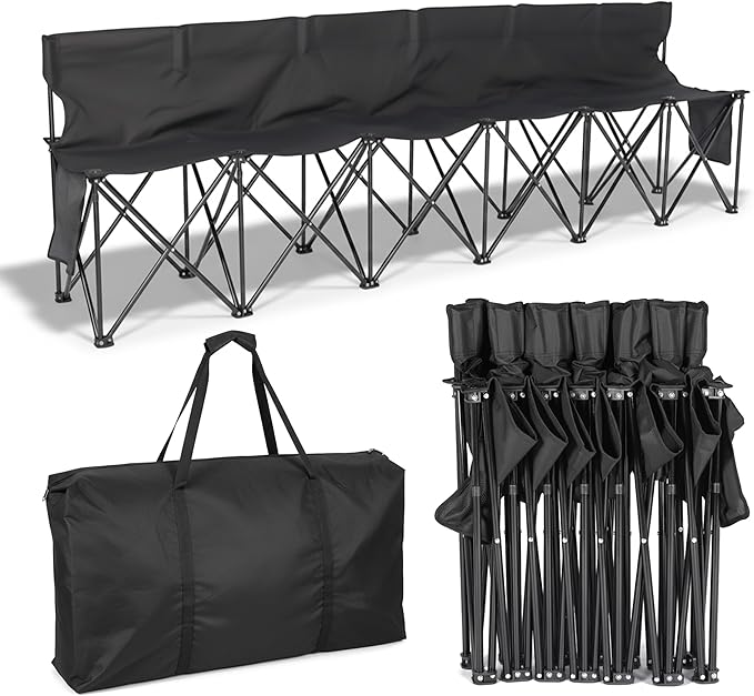 Folding Bench Seat with 2 Pockets for Easy Storage – Portable Lightweight Weather Resistant Sideline Seating Team Bench with a Carrying Bag for Soccer | Baseball | Camping