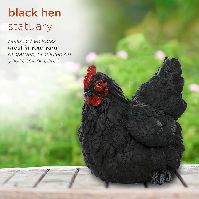 Alpine Corporation WFM100HH-BK Outdoor Rustic Resting Hen Garden Statue, 8" H, Black