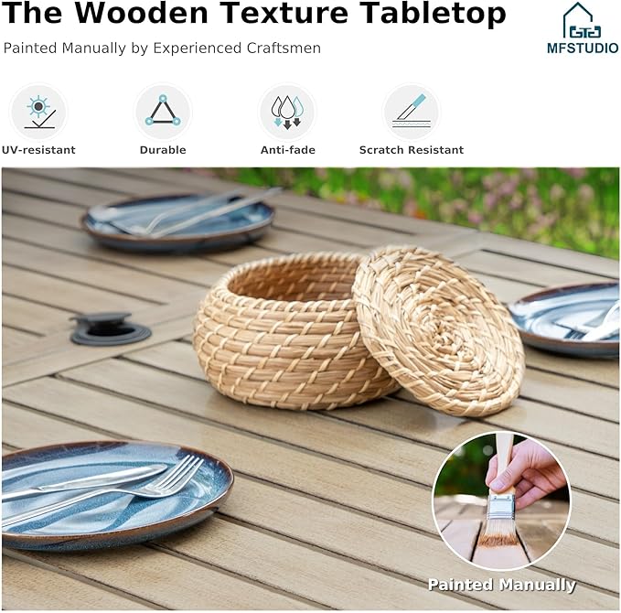 MFSTUDIO Patio Table and Chairs Set, Patio Dining Set for 6 with Umbrella Hole, Outdoor Dining Sets with Cushioned Chairs, 7 Piece Outdoor Patio Furniture Set for Deck Backyard Garden