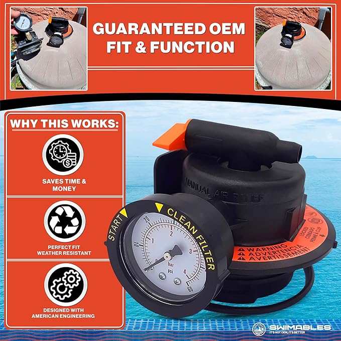 Swimables DEX2420MAR2 Manual Air Relief Assembly - Compatible with Hayward DE and Cartridge Pool Filter - Works with Pro Grid, Swim Clear and Swimclear Cartridge Filters- New Upgraded Design