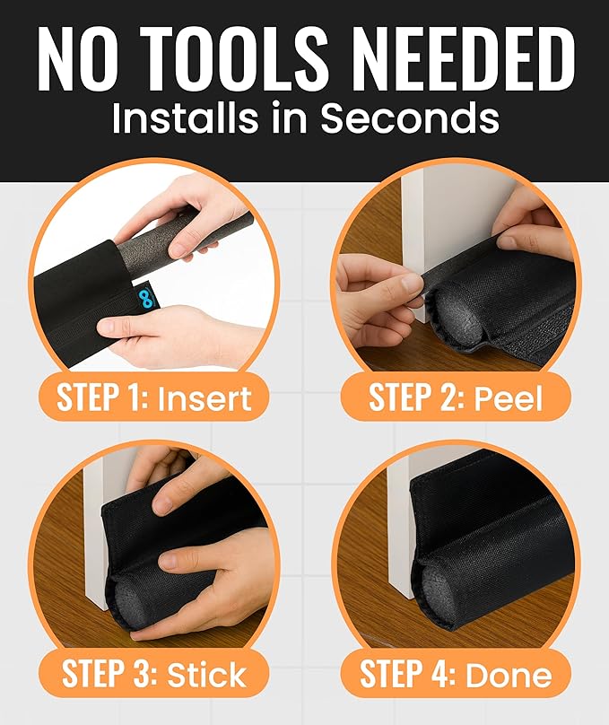 Everlasting Comfort One Sided Door Draft Stopper for Bottom of Doors - Quick Install Sound Proofing Strip Gap Filler, Cold Air & Noise Blocker Sweep for Home, Bedroom and Apartment- Fits 36" Doors