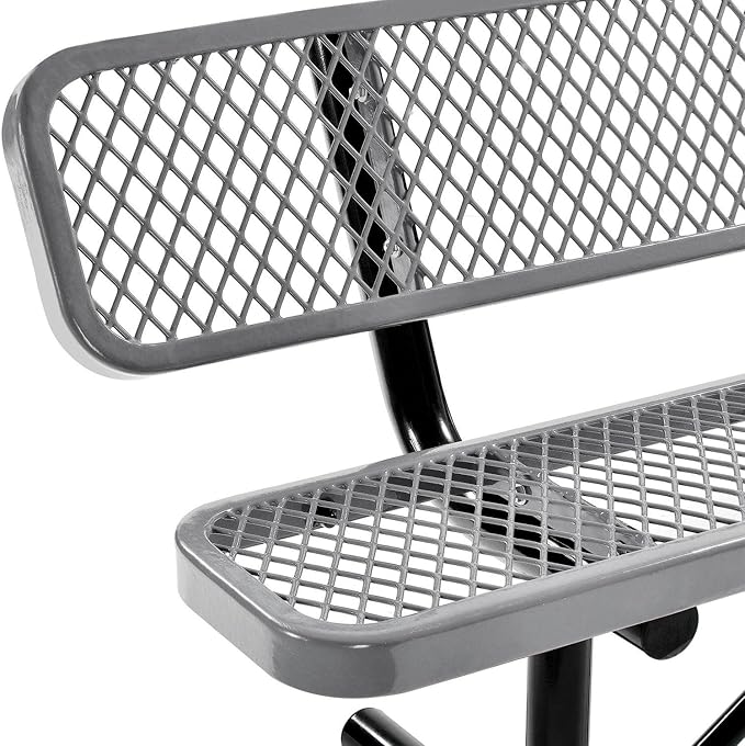 Global Industrial 6'L Heavy Duty Expanded Metal Mesh Bench with Backrest with Steel Frame, Portable Outdoor Bench, 1000 lbs Capacity, Gray, 72" L x 24" W x 33" H