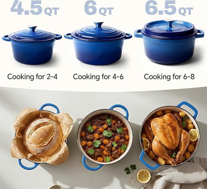 4.5 Quart Dutch Oven Pot with Lid, Non Stick Enameled Cast Iron Dutch Oven for Bread Baking, Heavy-Duty, Oven Safe Ceramic Cookware Up to 500°F for Baking, Braising, Stews, Roasting, Blue