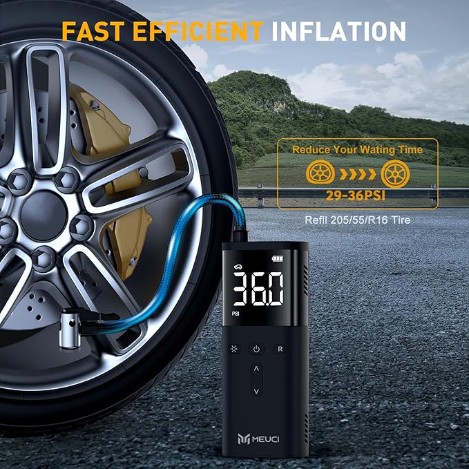 Tire Inflator Portable Air Compressor - Fast Cordless Air Pump for Car Tires, 150 PSI Electric Bike Tire Pump with LED Light & Digital Pressure Gauge for Motorcycle, Bicycle, Auto & Balls
