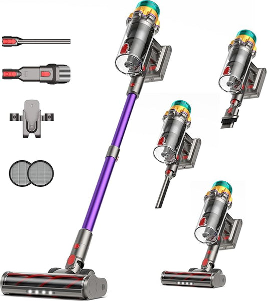 Cordless Vacuum Cleaner, 50KPA 600W 65Mins Extra-Large Dust Cup Cordless Stick Vacuum, Rechargeable Vacuum Cleaner with Self-Standing, Vacuum Cleaners for Home, Hardwood Floor, Carpet, Pet Hair