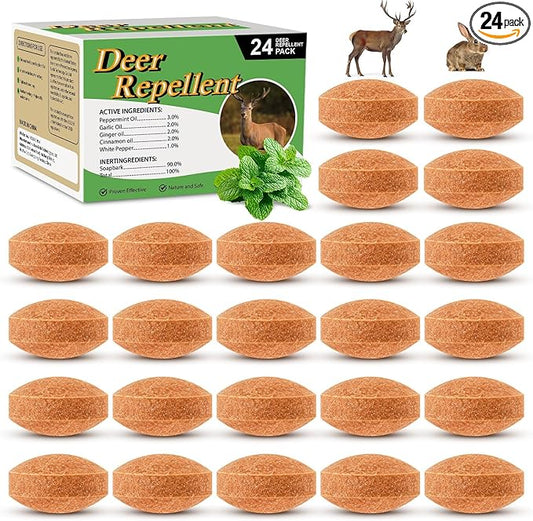 24 Pack Deer Repellent, Rabbit Repellent Outdoor Deer and Rabbit Deterrent for Plants Flower Vegetable Tree, Deer Rabbit Repeller Keep Deer Rabbit Out of Lawn Garden