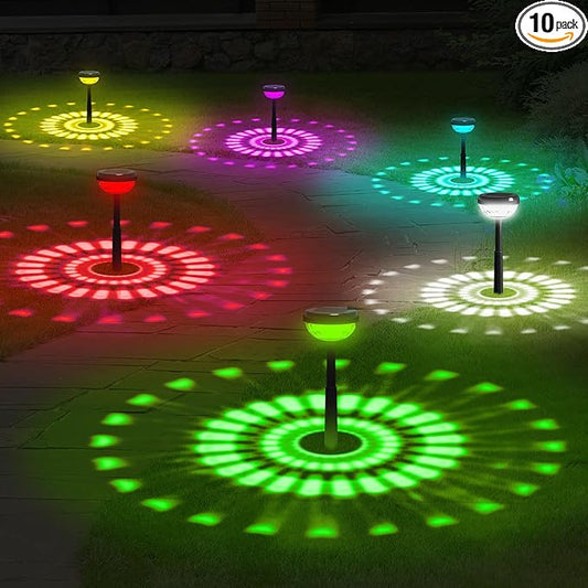 Ensenior Color Changing Solar Lights Outdoor, Auto ON/Off 3000K White Light & RGB LED Solar Garden Lights for Pathway, Yard, Patio, Waterproof, Energy-Efficient Landscape Lighting, 10-Pack
