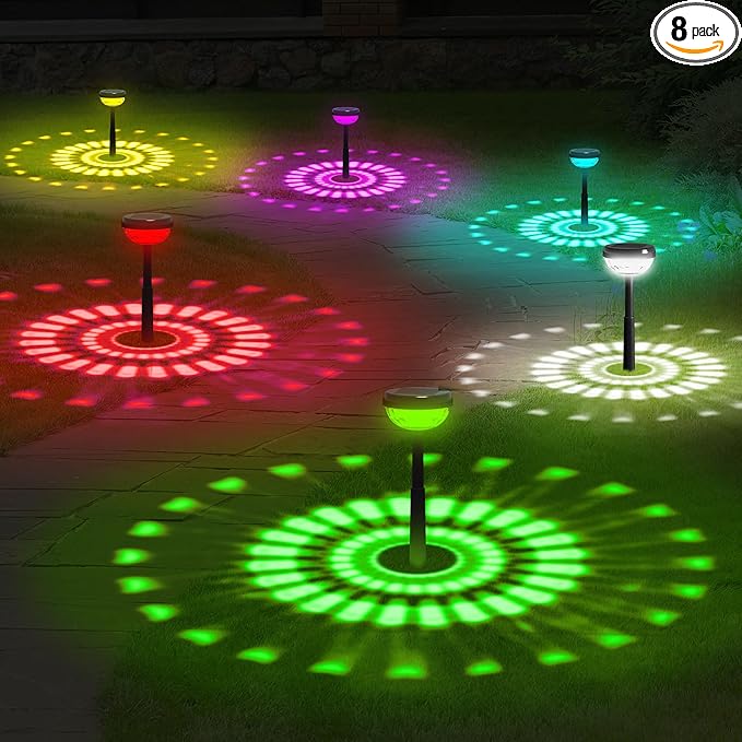Ensenior Color Changing Solar Lights Outdoor, Auto ON/Off 6500K White Light & RGB LED Solar Garden Lights for Pathway, Yard, Patio, Waterproof, Energy-Efficient Landscape Lighting, 8-Pack